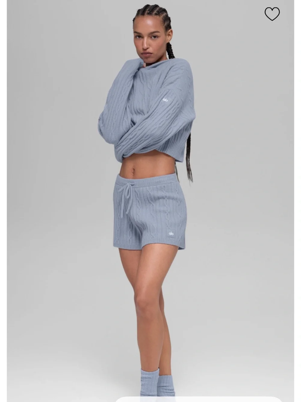 Alo Yoga Cable Knit Winter Bliss Hoodie + Short Set - Winter Frost